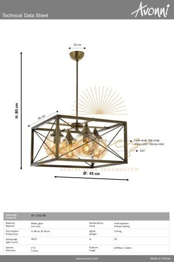 Eskitme Kaplama Modern Avize AVONNİ-AV-1732-4E