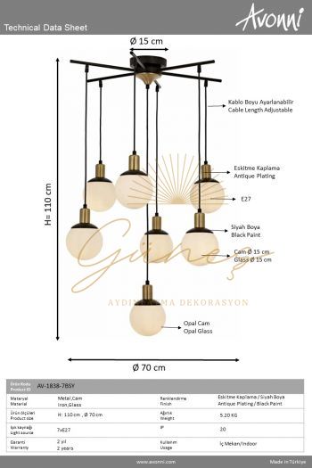 Siyah Boyalı Modern Avize AVONNI AV-1838-7BSY