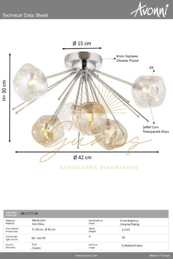 Krom Kaplama Modern Avize AVONNI AR-1777-6K