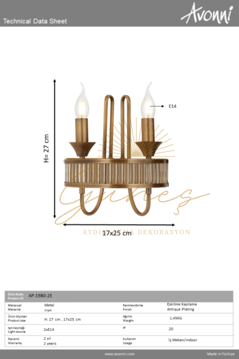 Eskitme Kaplama Aplik AVONNI AP-1890-2E
