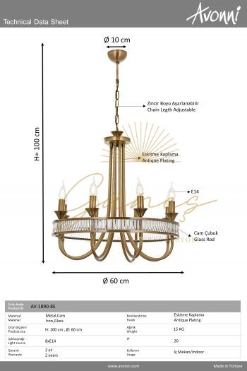 Eskitme Kaplama Modern Avize AVONNI AV-1890-8E