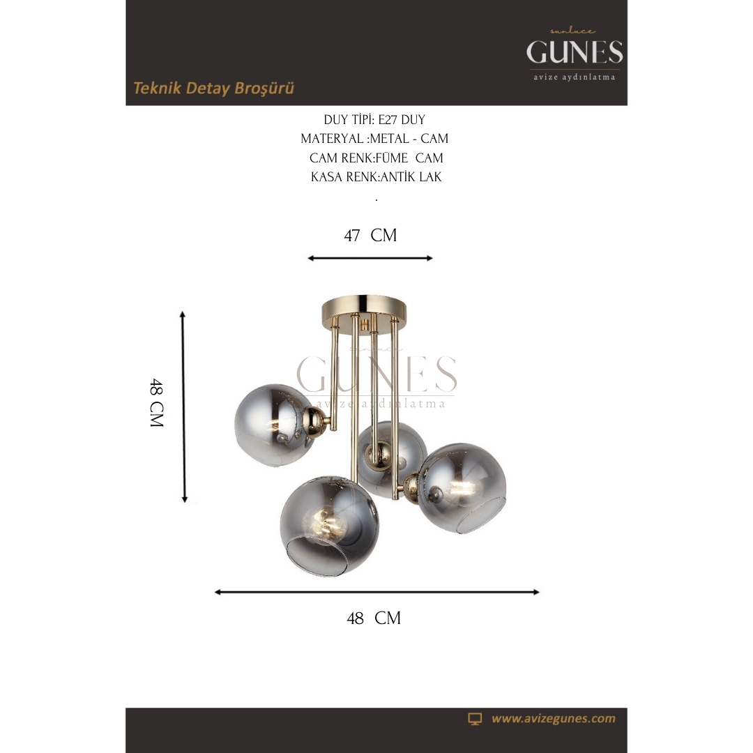 AYTAÇ LUCEA BERA 4 LÜ ALTIN PLOFONYER 4XE27