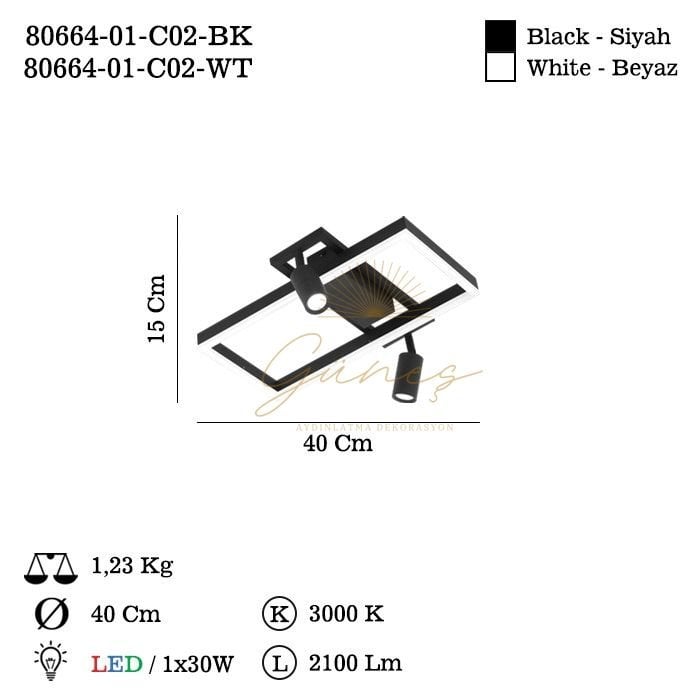 LICATA LEDLI SIYAH PLAFONYER 3000K 30W