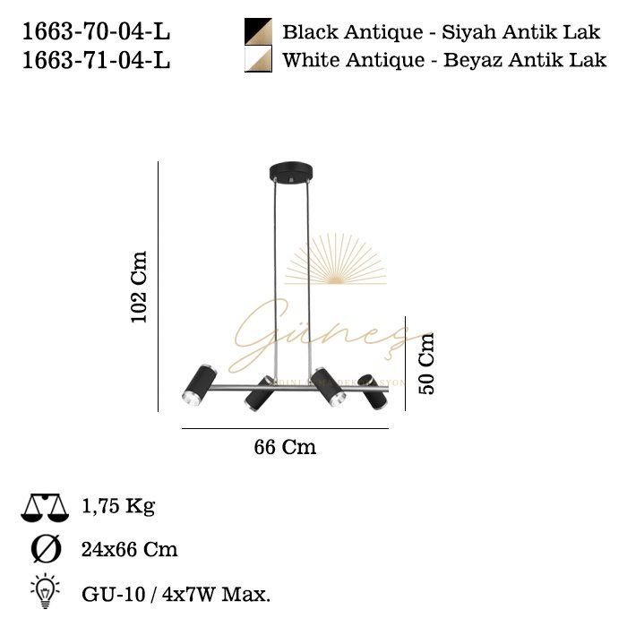 LUME 4 LU BEYAZ-ANTIK LAK SIRALI AVİZE 4XGU10
