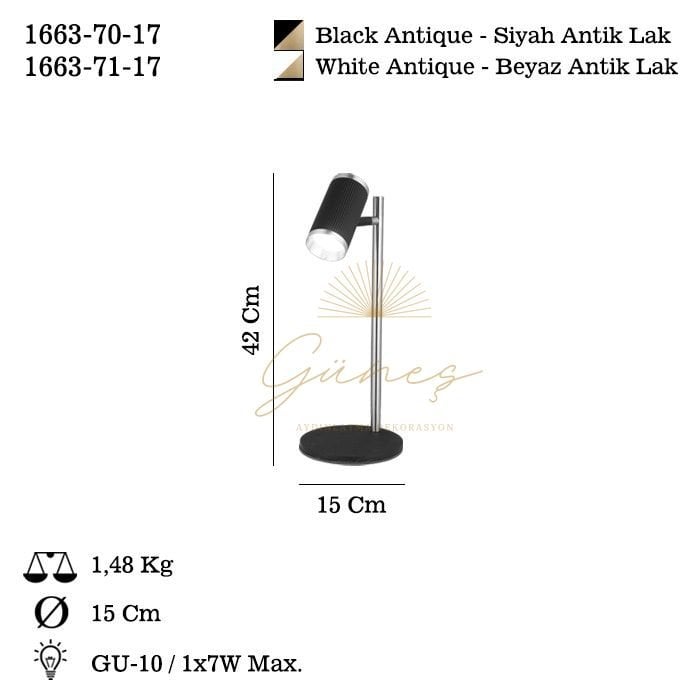 LUME BEYAZ-ANTIK LAK MASA LAMBASI 1XGU10