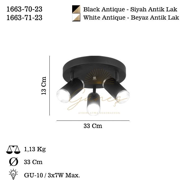 LUME 3 LU BEYAZ-ANTIK LAK PLAFONYER 3XGU10