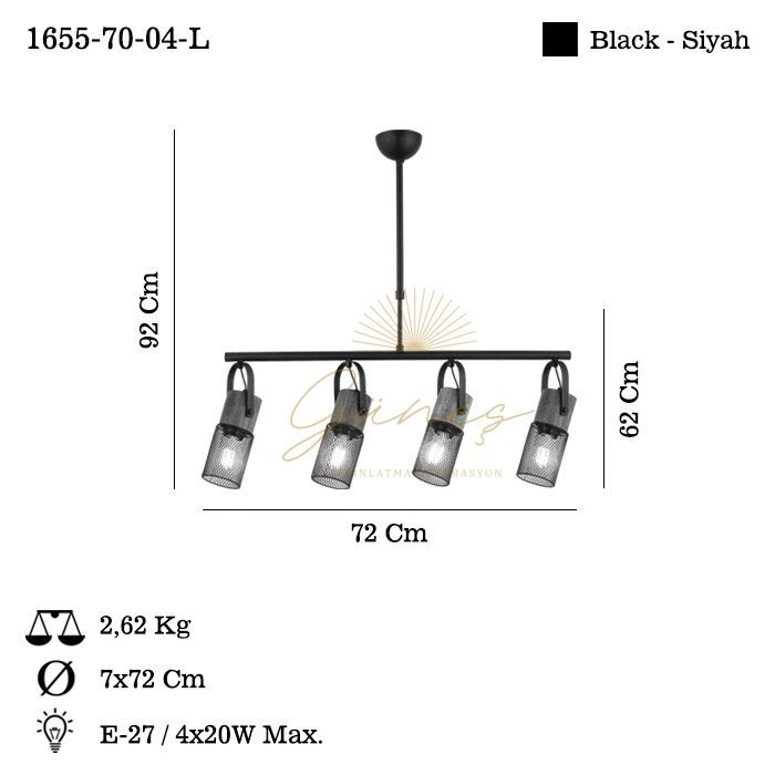 LEMA 4 LU SIYAH SIRALI AVİZE 4XE27