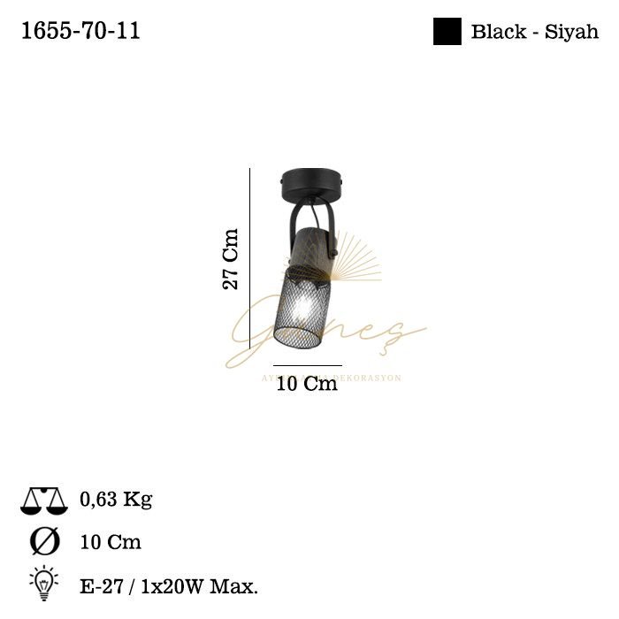 LEMA TEKLİ SIYAH PLAFONYER 1XE27