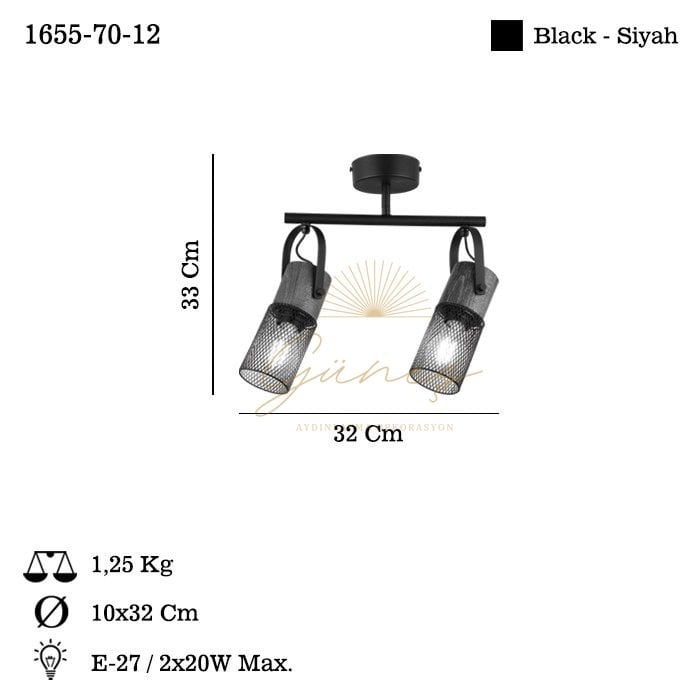LEMA 2 LI SIYAH PLAFONYER 2XE27