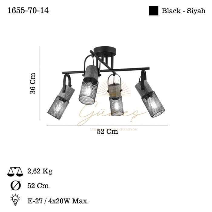 LEMA 4 LU SIYAH PLAFONYER 4XE27