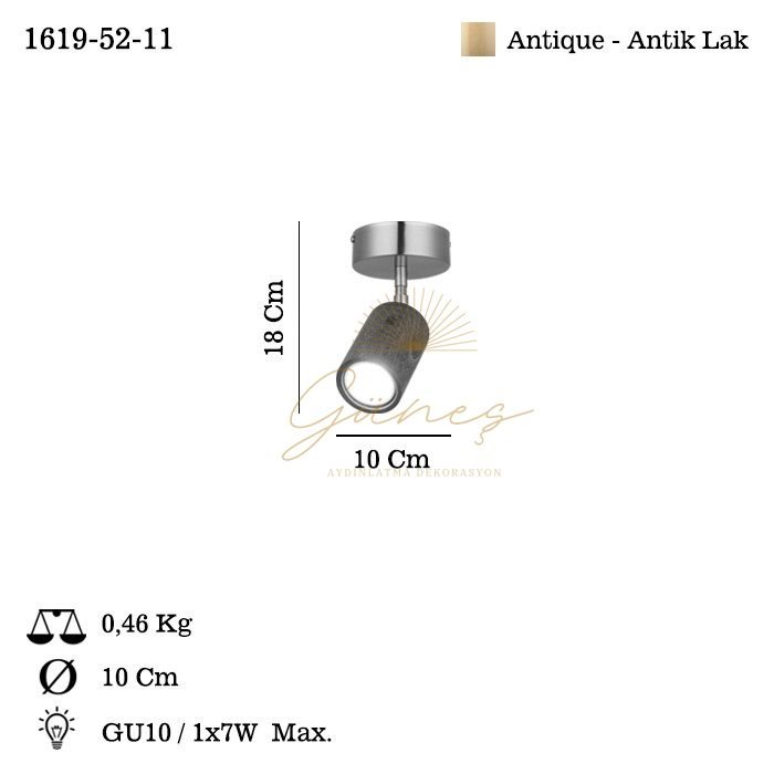 LEGNO TEKLİ ANTIK LAK PLAFONYER 1XGU10