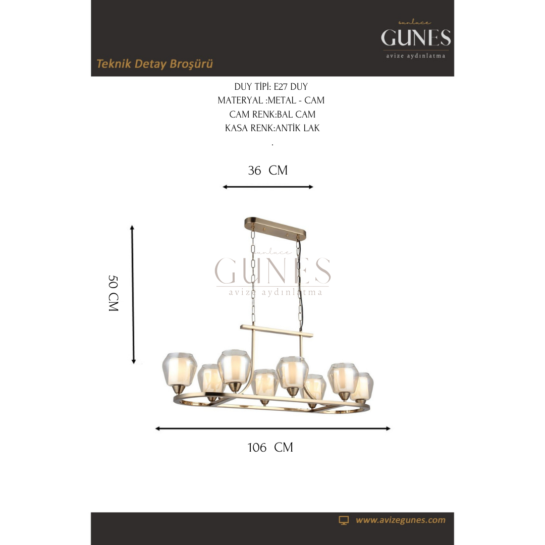 AYTAÇ LUCEA BORA 8 LI ANTIK LAK Y.M AVIZE 8XE27