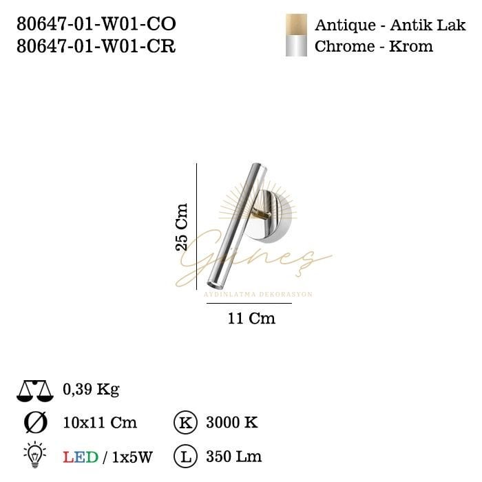KORDO TEKLI ESKITME LEDLI APLIK 3000K