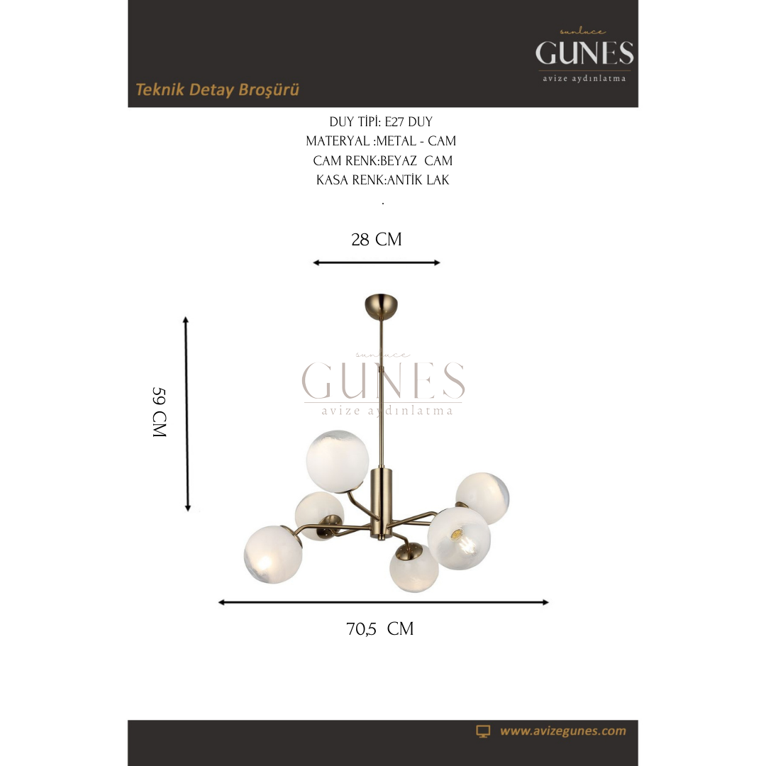 AYTAÇ LUCEA SANTON 6 LI ANTİK LAK AVİZE 6XE27