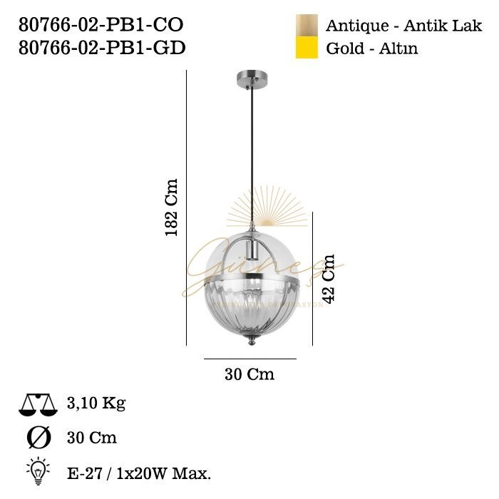 ESTANTE B.BOY ANTIK TEKLI SARKIT 1XE27