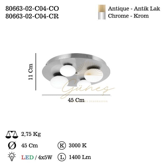 CATTIVA LEDLI 4 LU ANTIK PLAFONYER 3000K 20W