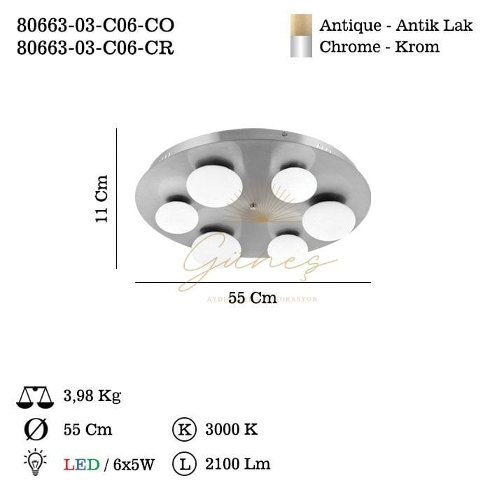 CATTIVA LEDLI 6 LI ANTIK PLAFONYER 3000K 30W