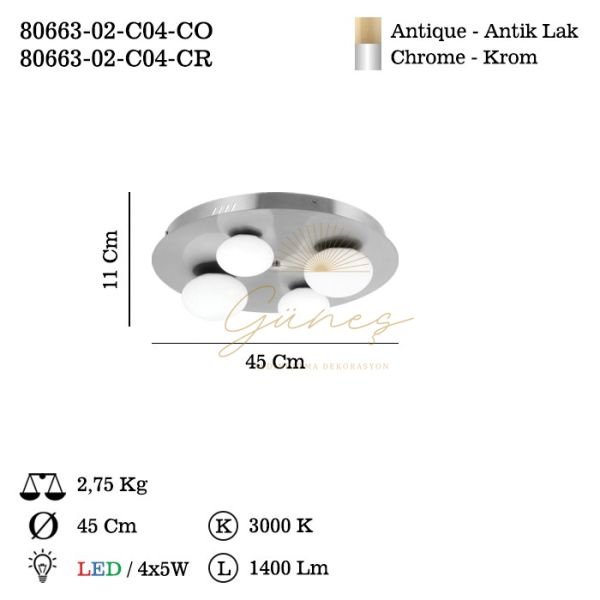 CATTIVA LEDLI 4 LU KROM PLAFONYER 3000K 20W