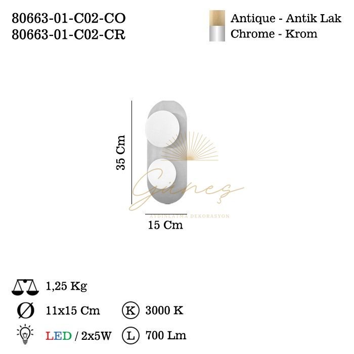 CATTIVA LEDLI 2 LI ANTIK PLAFONYER 3000K 10W