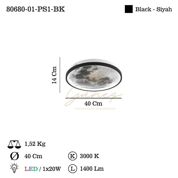 BALBANO K.BOY LEDLI SIYAH PLAFONYER 20W 3000K