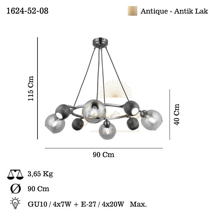 ROMENA 4+4 ANTIK LAK AVİZE 4XGU10+4XE27