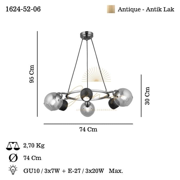 ROMENA 3+3 ANTIK LAK AVİZE 3XGU10+3XE27
