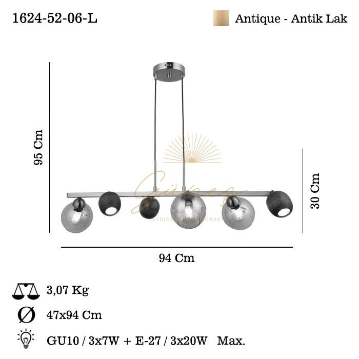 ROMENA 3+3 ANTIK LAK SIRALI AVİZE 3XGU10+3XE27