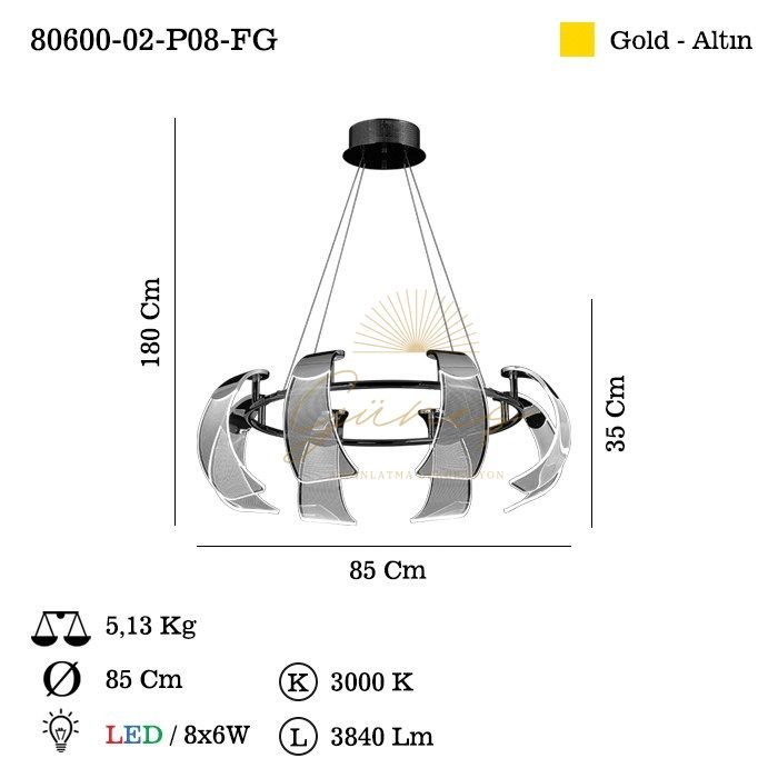 PRADO 8 LI ALTIN LEDLI AVIZE 8x7W 3000K