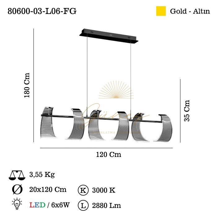 PRADO 6 LI M.USTU ALTIN LEDLI AVIZE 6x7W 3000K