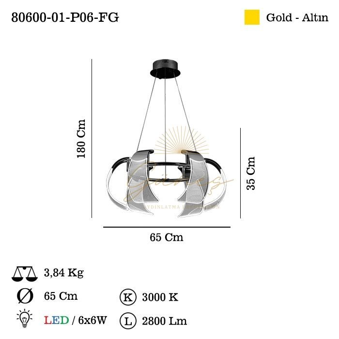 PRADO 6 LI ALTIN LEDLI AVIZE 6x7W 3000K