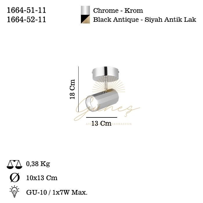 OKTANO TEKLİ SİYAH-ANTIK LAK PLAFONYER 1XGU10