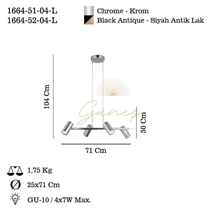 OKTANO 4 LU SİYAH-ANTIK LAK SIRALI AVİZE 4XGU10