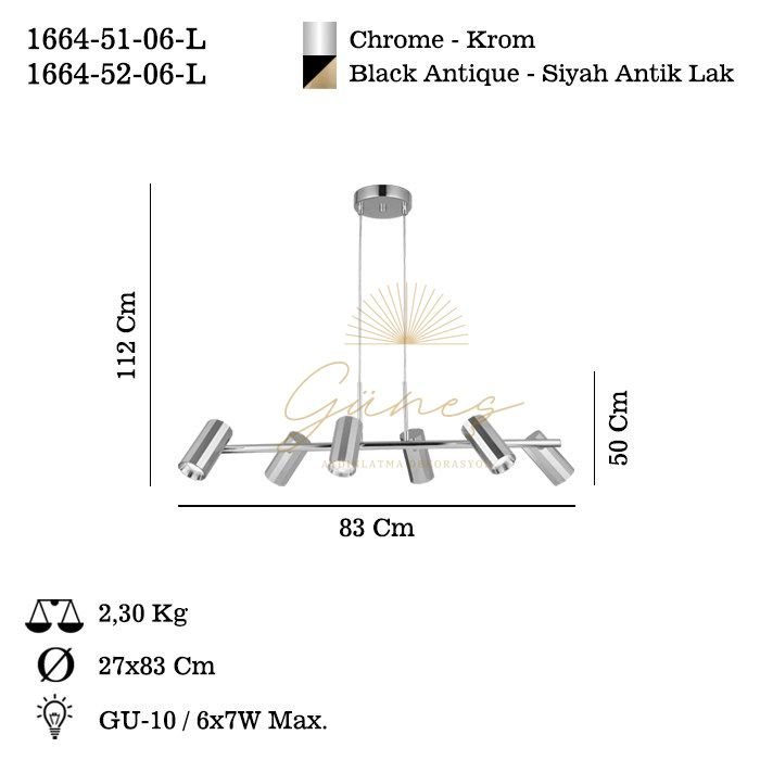 OKTANO 6 LI KROM SIRALI AVİZE 6XGU10