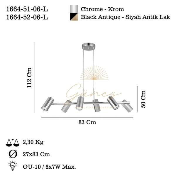 OKTANO 6 LI KROM SIRALI AVİZE 6XGU10