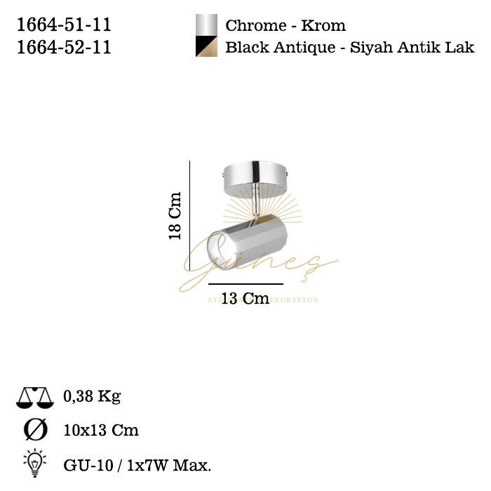 OKTANO TEKLİ KROM PLAFONYER 1XGU10
