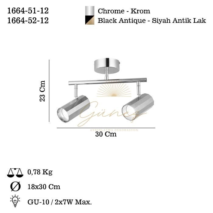 OKTANO 2 LI SİYAH-ANTIK LAK PLAFONYER 2XGU10