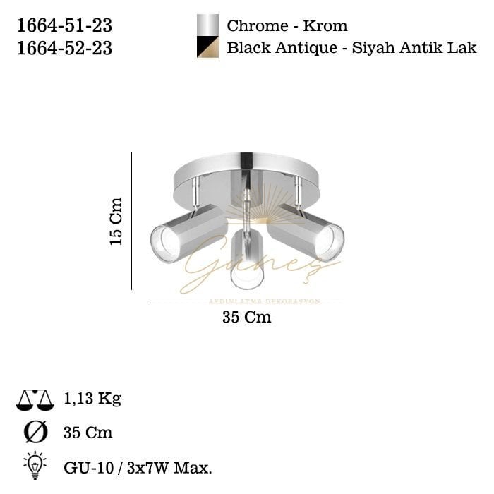 OKTANO 3 LU SİYAH-ANTIK LAK PLAFONYER 3XGU10