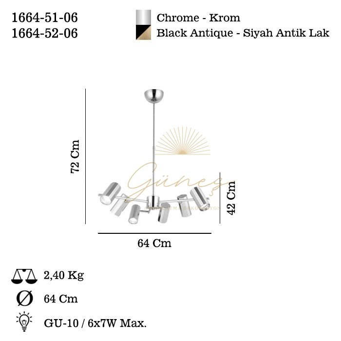 OKTANO 6 LI SİYAH-ANTIK LAK AVIZE 6XGU10