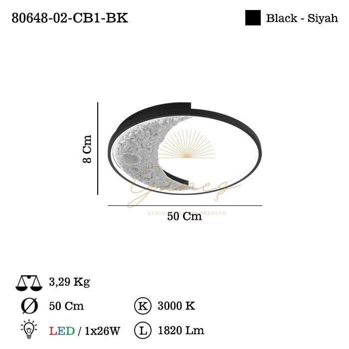 MULEN L500 SIYAH LEDLI PLAFONYER 3000K