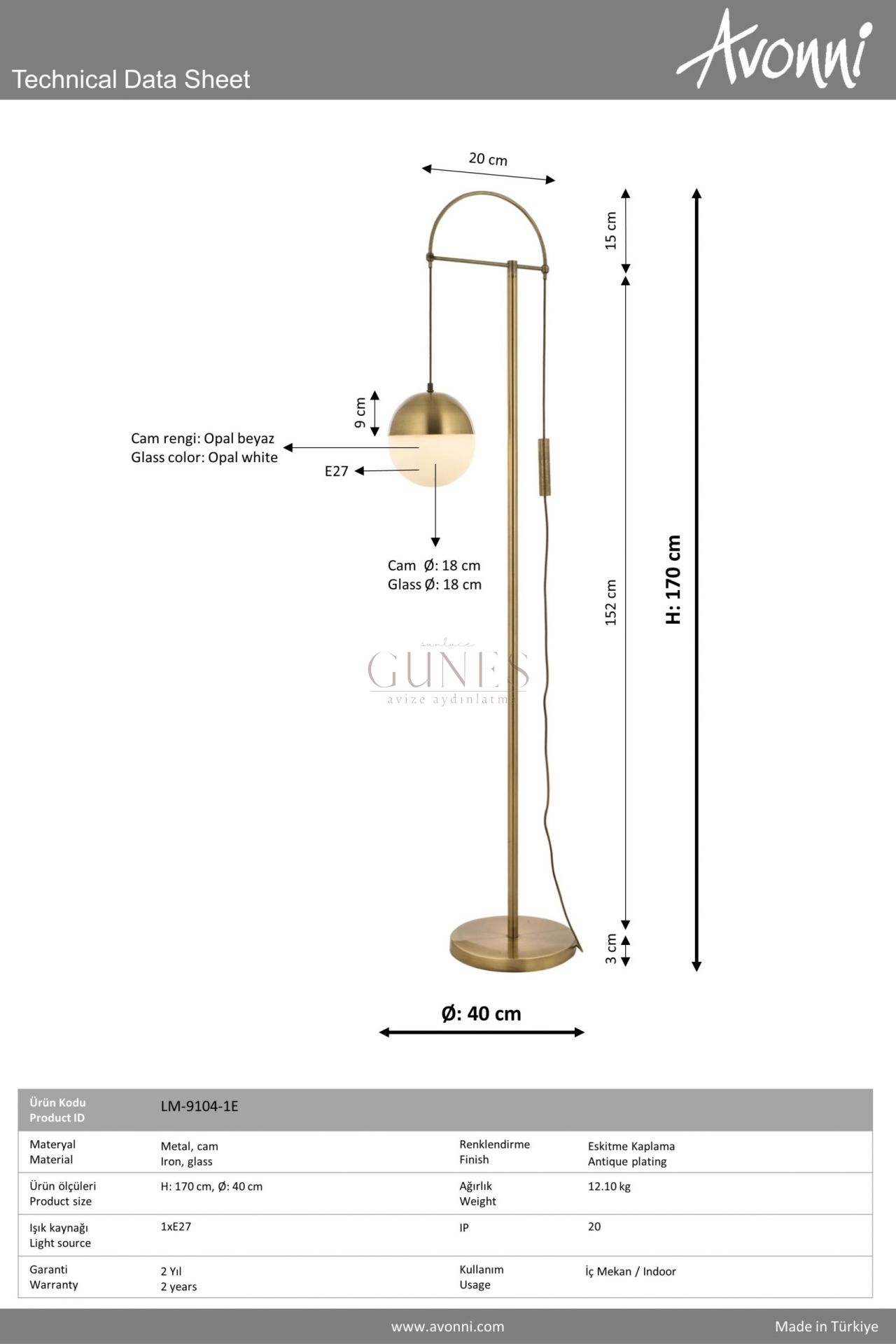 Eskitme Kaplama Lambader AVONNİ-LM-9104-1E