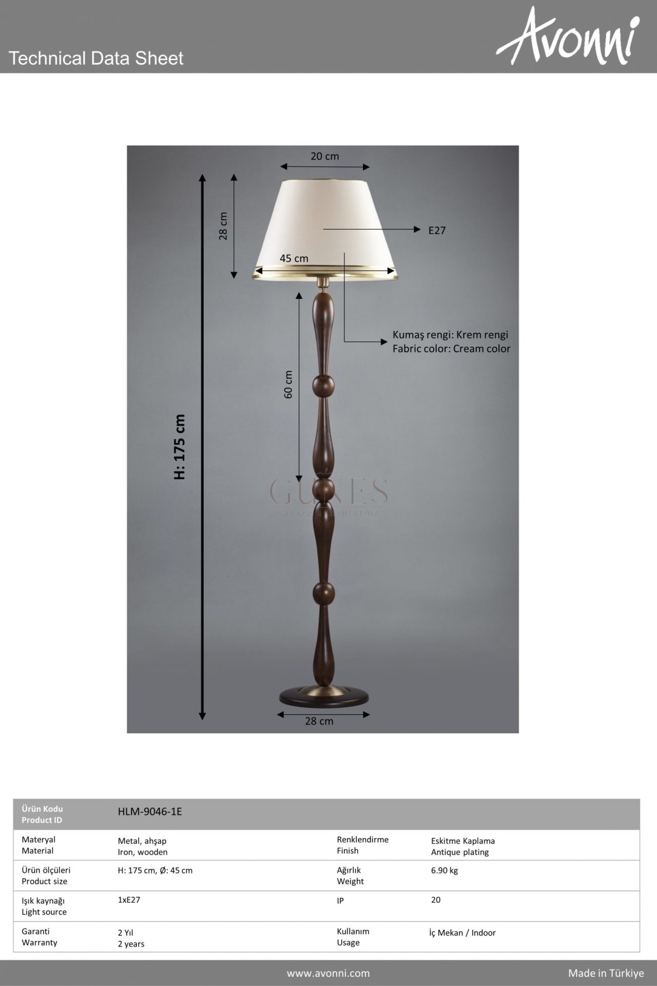 Eskitme Kaplama Lambader AVONNİ-HLM-9046-1E