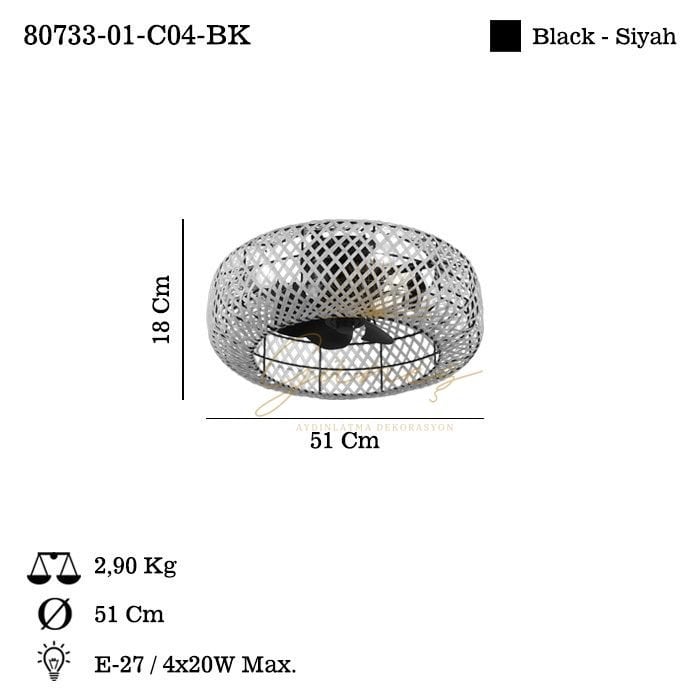 VANTONE 01 SIYAH 4 LU PLAFONYER 4XE27