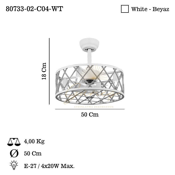 VANTONE 02 BEYAZ 4 LU PLAFONYER 4XE27
