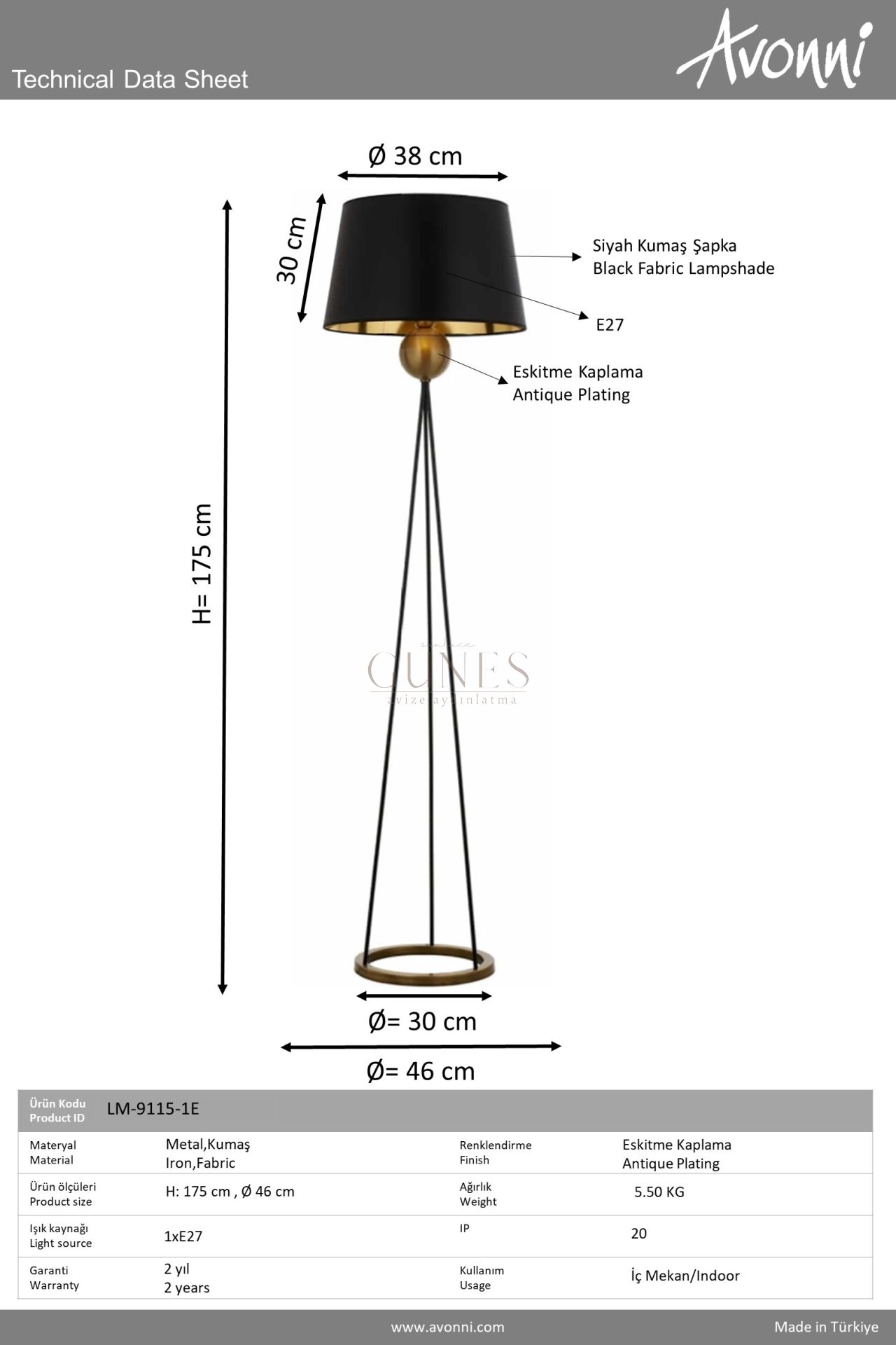 Eskitme Kaplama Lambader AVONNI LM-9115-1E