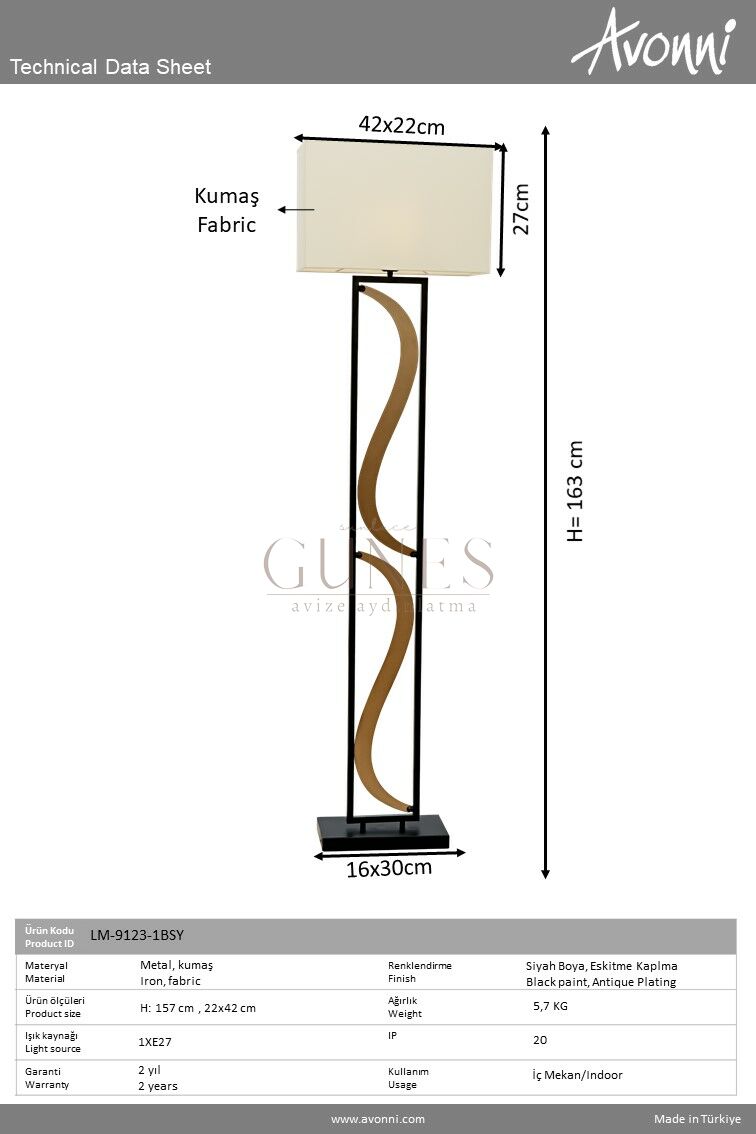 Siyah/Eskitme Boyalı Lambader AVONNI LM-9123-1BSY