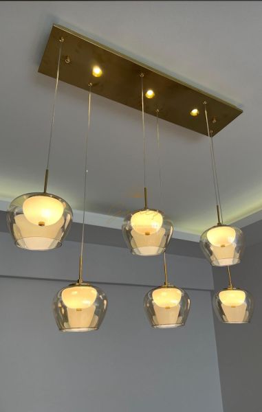 MODERN CAMLI ESKİTME 6LI SARKIT LED AVİZE
