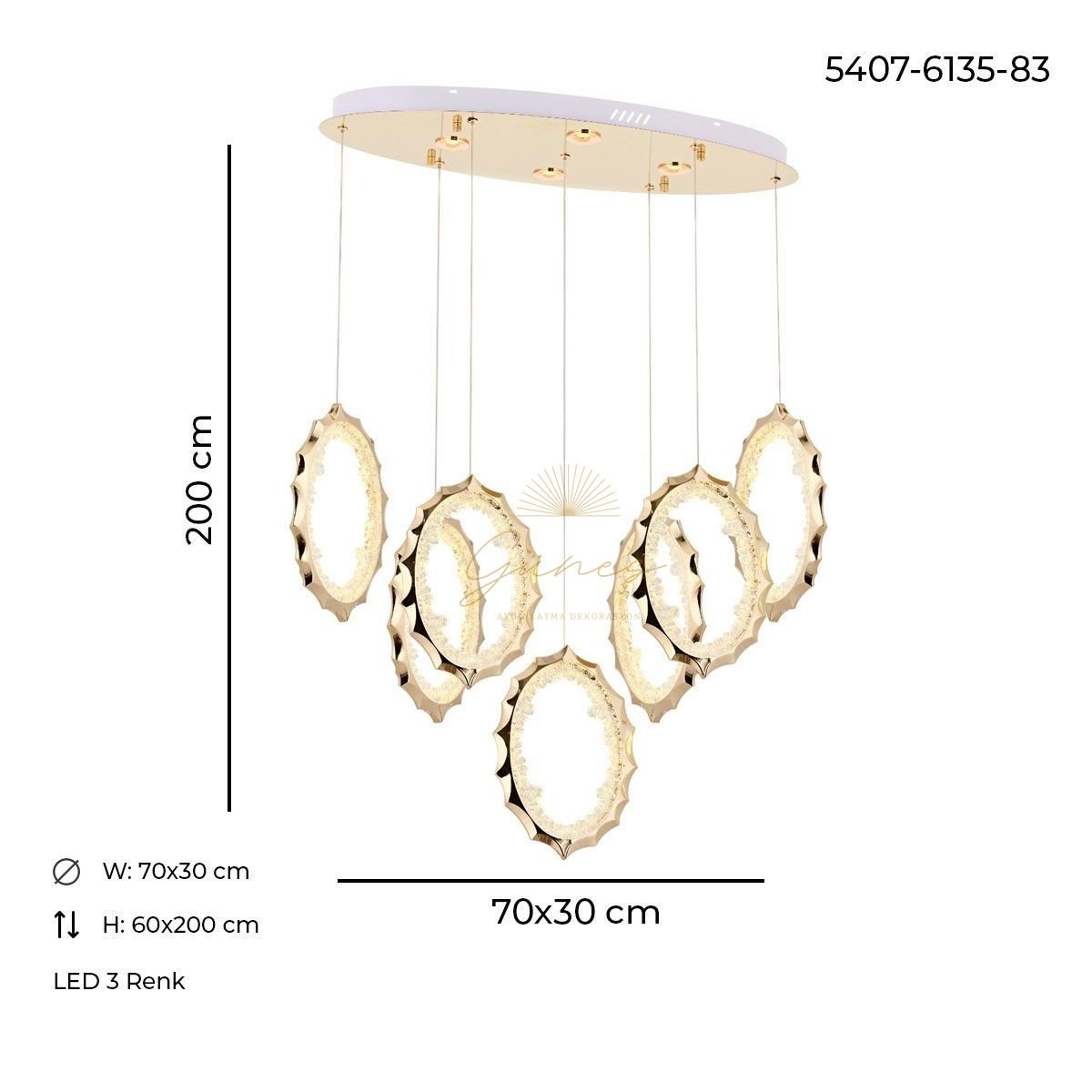 Damla 7li Sıralı Avize Gold