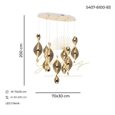 Likya 7li Yemek Masası Gold Avize Eskitme