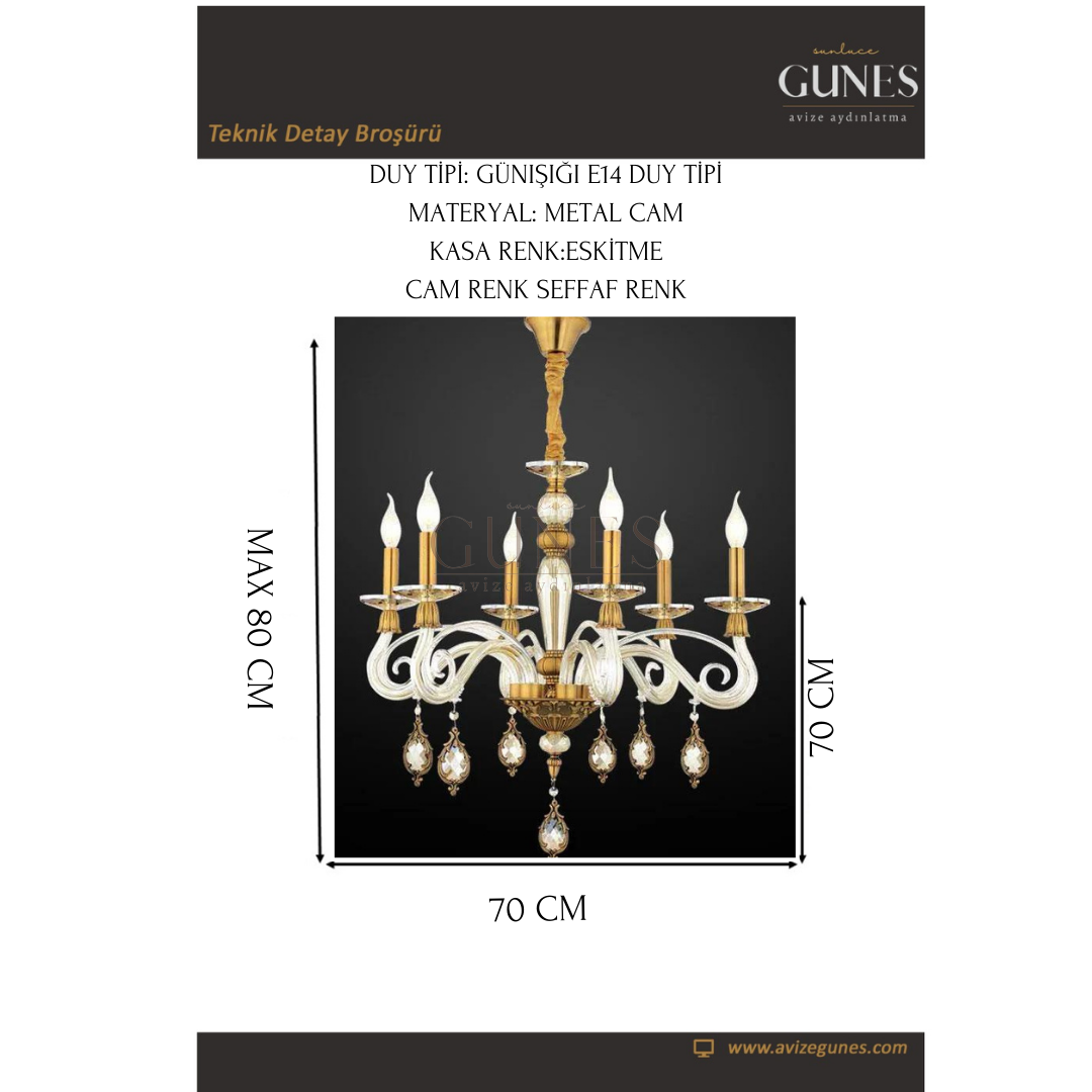 ÖZMER GZM-006 6 LI CAM KOL ESKİTME AVİZE