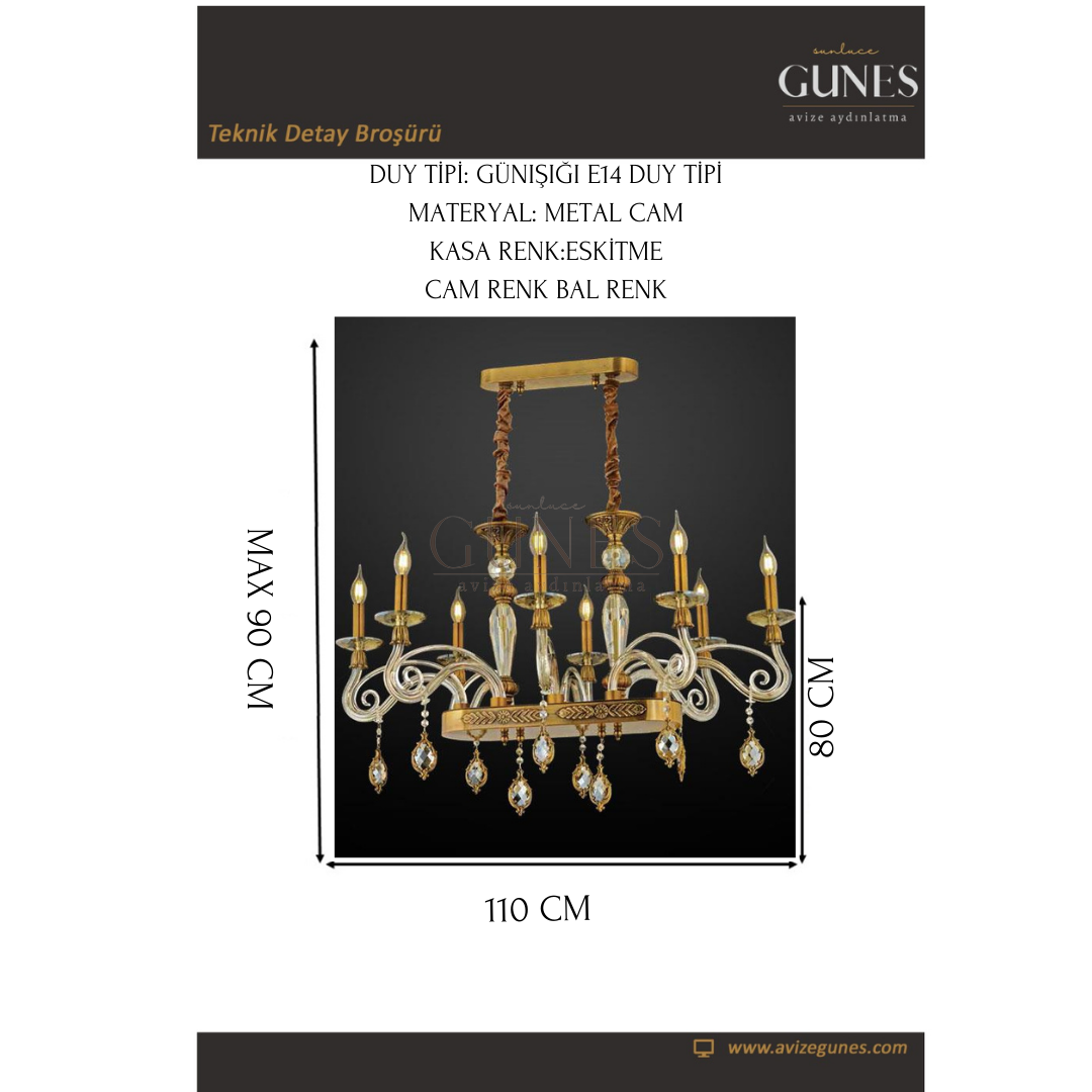 ÖZMER GZM-006 CAM KOL 8 Lİ YEMEK MASA AVİZE ESKİTME